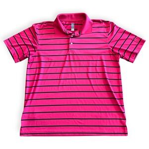 Antigua PGA Tour‎ XL Pink Black Striped Golf Polo Shirt Men's Performance